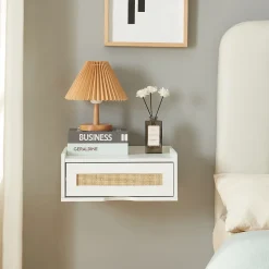 Étagère murale Ljuredsoe 40 x 30 x 17 cm blanc aspect rotin en.casa