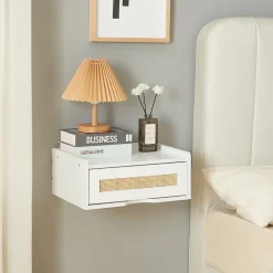 Étagère murale Ljuredsoe 40 x 30 x 17 cm blanc aspect rotin en.casa