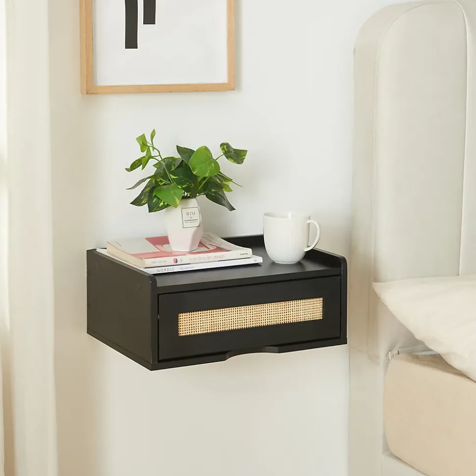 Étagère murale Ljuredsoo 40 x 30 x 17 cm noir aspect rotin en.casa