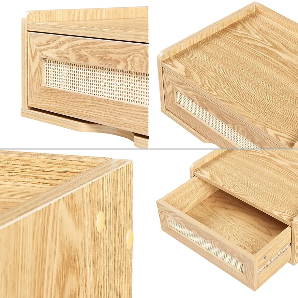 Étagère murale Ljuredsoo 40 x 30 x 17 cm effet chêne aspect rotin en.casa