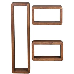 Étagère murale Lot de 3 Bois Massif Étagère en bois Étagère à livres FineBuy