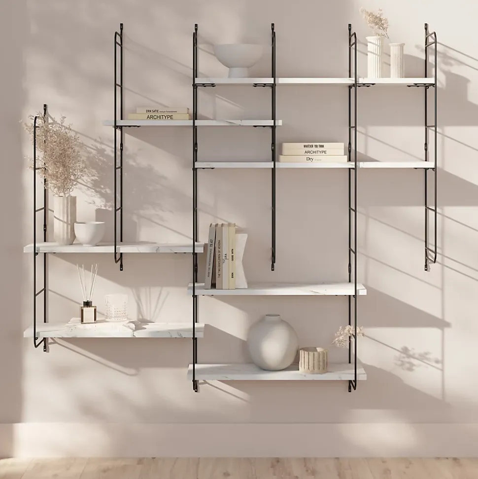 Étagère murale modulable 7 tablettes et 6 échelles effet marbre GoodHome Rigga H. 129 x L. 140 x P. 19 cm