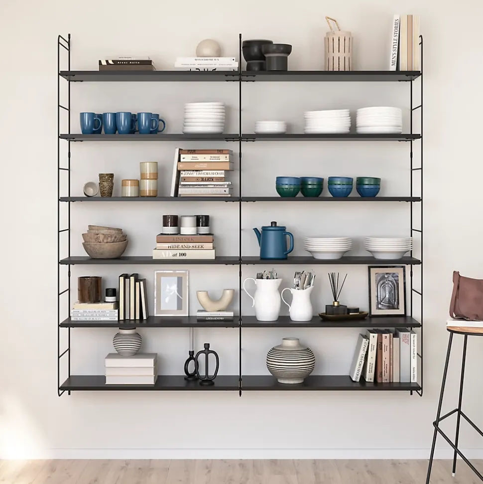 Étagère murale modulable 12 tablettes et 3 échelles noir GoodHome Rigga H. 171,2 x L. 160 x P. 29 cm