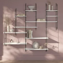 Étagère murale modulable 10 tablettes et 6 échelles blanc GoodHome Rigga H. 129 x L. 150 x P. 19 cm