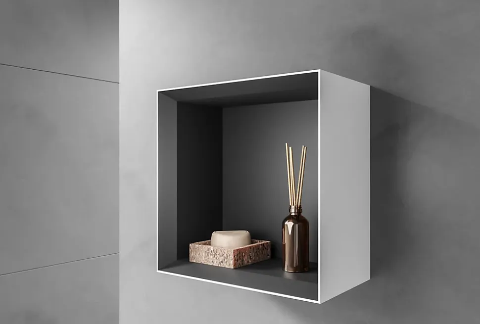 Étagère murale suspendue carré design en MDF, résistant à l'humidité, laqué 7 fois - 32x32x17,7cm - ARCTIC 320 - Blanc mat