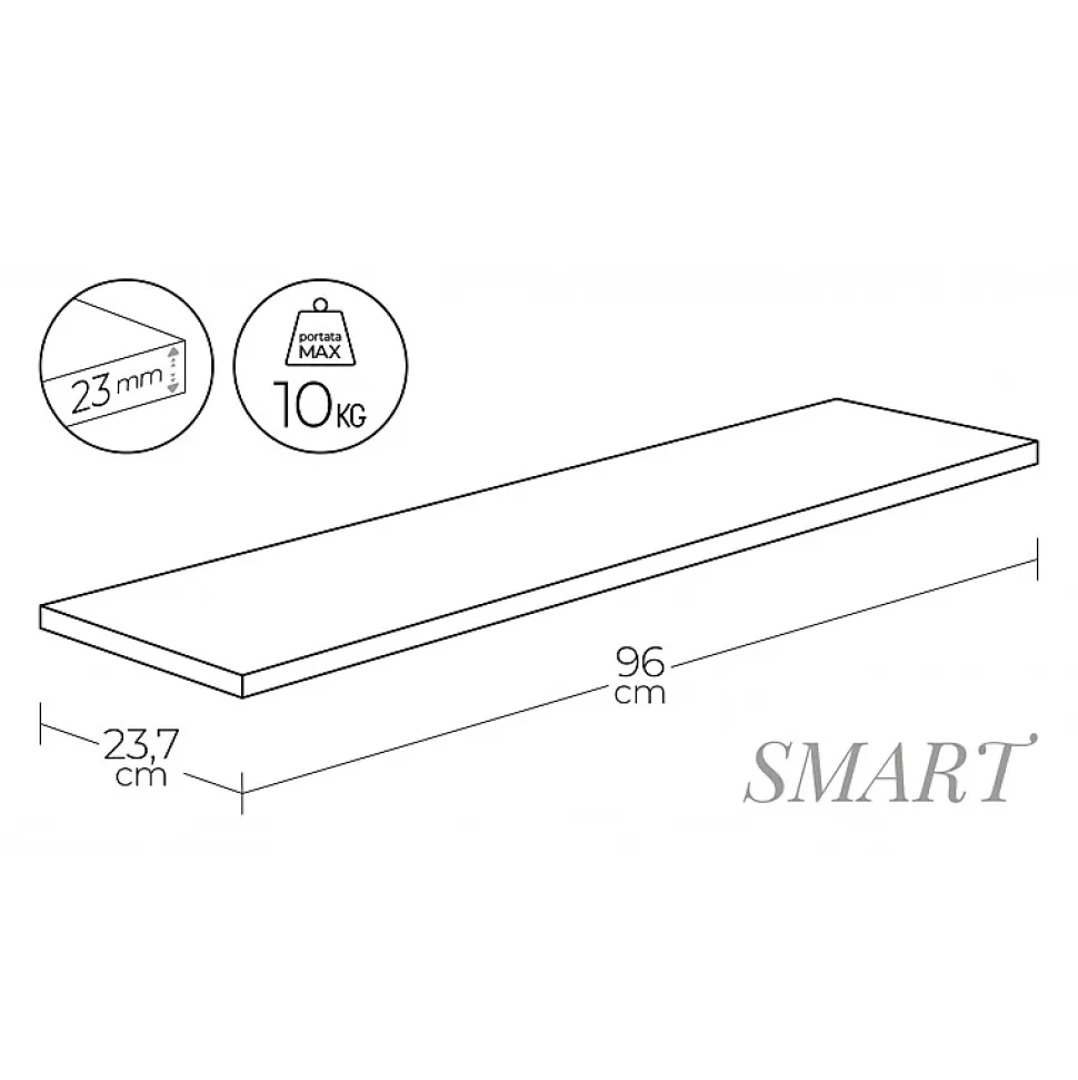 Étagère murale, étagère en bois, étagère murale, blanche, 96x23,7x2,3 cm - Smart