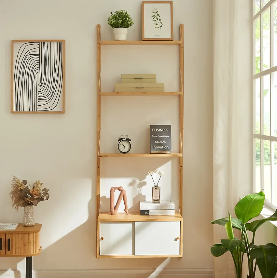 Étagère murale Tingvoll bambou 176 x 65 x 34 cm naturel en.casa