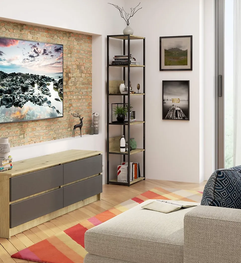 Étagère noir / chêne artisan, 50 x 192 x 32 cm