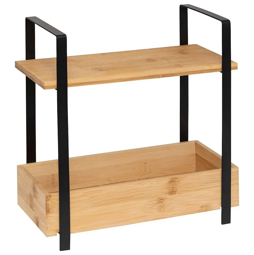 Étagère Ordera 2 niveaux avec bac de rangement en bambou noir - Noir- 5five