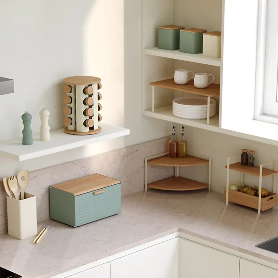 Étagère Ordera 2 niveaux avec bac de rangement en bambou - Beige- 5five