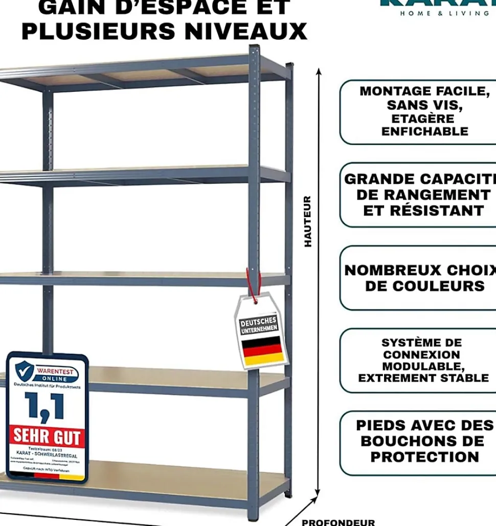 Étagère pour charge lourde Gris anthracite 220 x 120 x 45 cm, Charge Max : 1250 kg