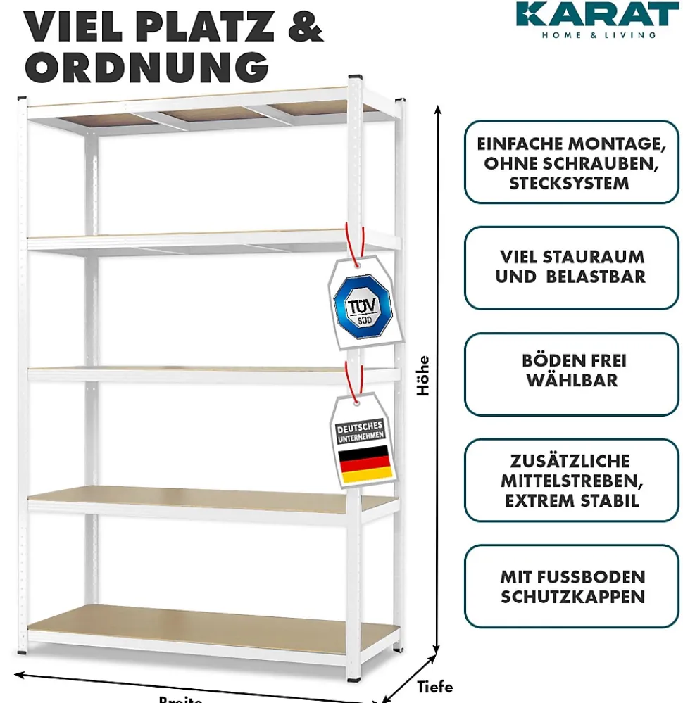 Étagère pour charge lourde 5 Étages Blanc 180 x 90 x 45 cm, Charge Max 875 kg