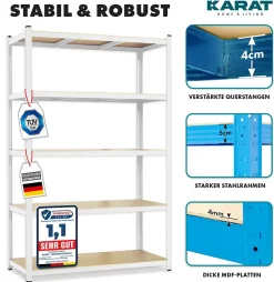 Étagère pour charge lourde 5 Étages Blanc 180 x 90 x 60 cm, Charge Max : 875 kg