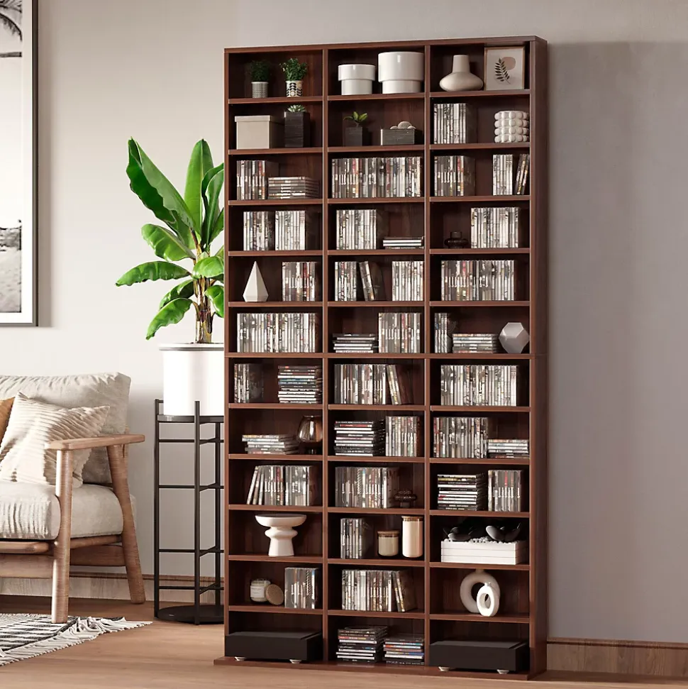 Étagère rangement CD/DVD - 1116 CDs 33 compartiments réglables en hauteur - 102 x 24 x 195 cm - effet bois