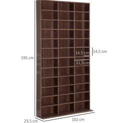 Étagère rangement CD/DVD - 1116 CDs 33 compartiments réglables en hauteur - 102 x 24 x 195 cm - effet bois