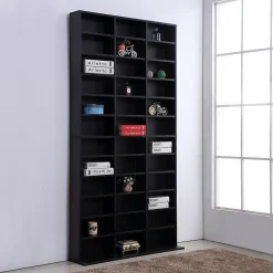 Étagère rangement CD/DVD - 1116 CDs 33 compartiments réglables en hauteur - 102 x 24 x 195 cm - effet bois