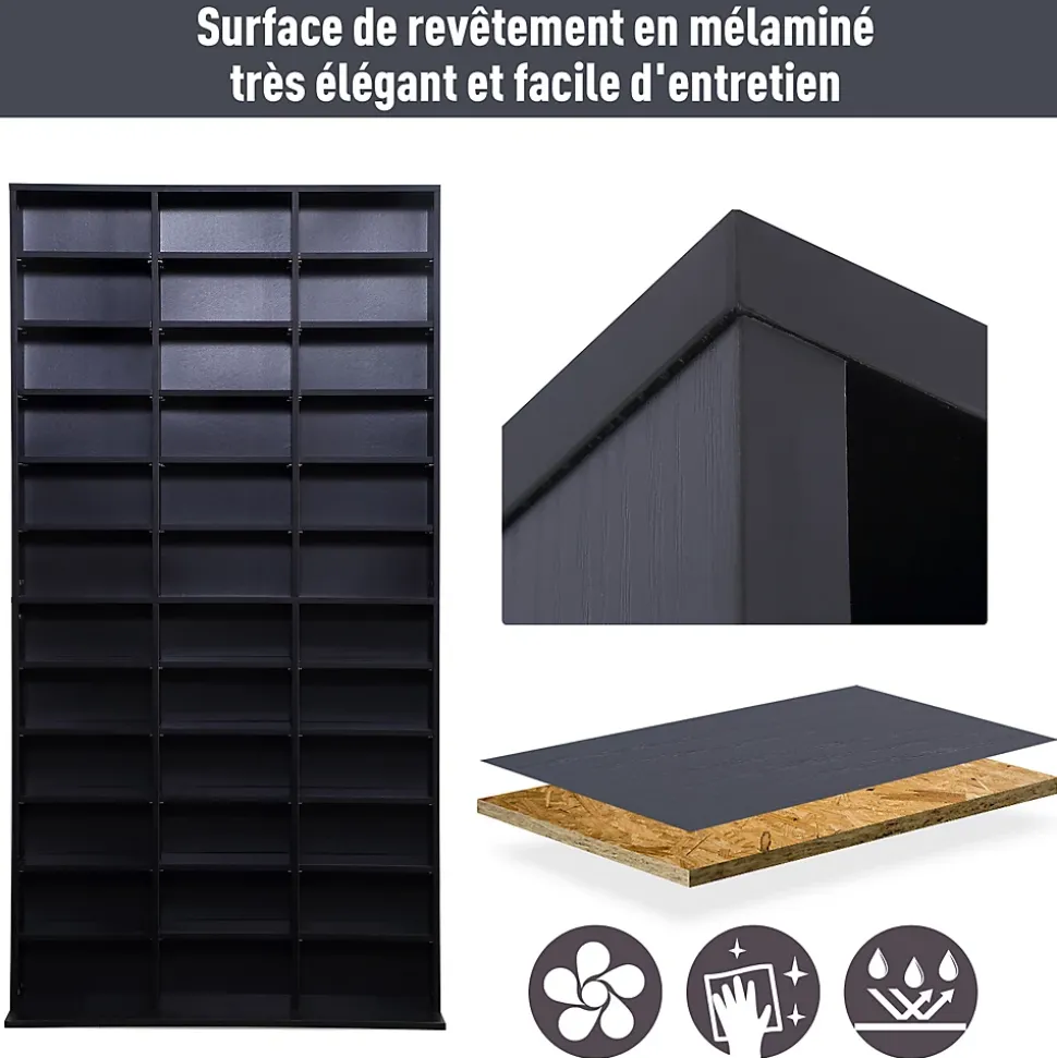 Étagère rangement CD/DVD - 1116 CDs 33 compartiments réglables en hauteur - 102 x 24 x 195 cm - effet bois