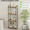 Étagère salle de bain bambou verni 4 niveaux autoportante cadre acier noir