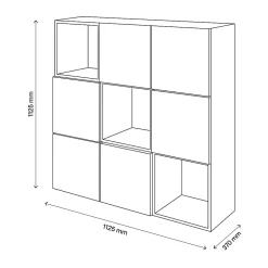 Étagère semi ouverte 9 cases effet chêne avec 6 portes blanches GoodHome Atomia H. 112,5 x L. 112,5 x P. 37 cm