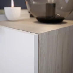 Étagère semi ouverte 9 cases effet chêne avec 6 portes blanches GoodHome Atomia H. 112,5 x L. 112,5 x P. 37 cm