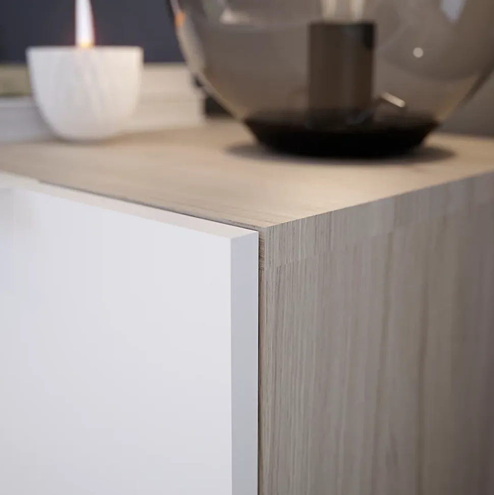 Étagère semi ouverte 9 cases effet chêne avec 6 portes blanches GoodHome Atomia H. 112,5 x L. 112,5 x P. 37 cm