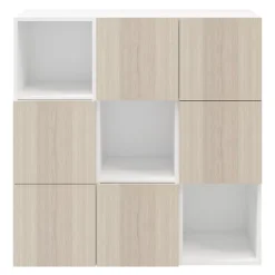 Étagère semi ouverte 9 cases blanche avec 6 portes effet chêne GoodHome Atomia H. 112,5 x L. 112,5 x P. 37 cm
