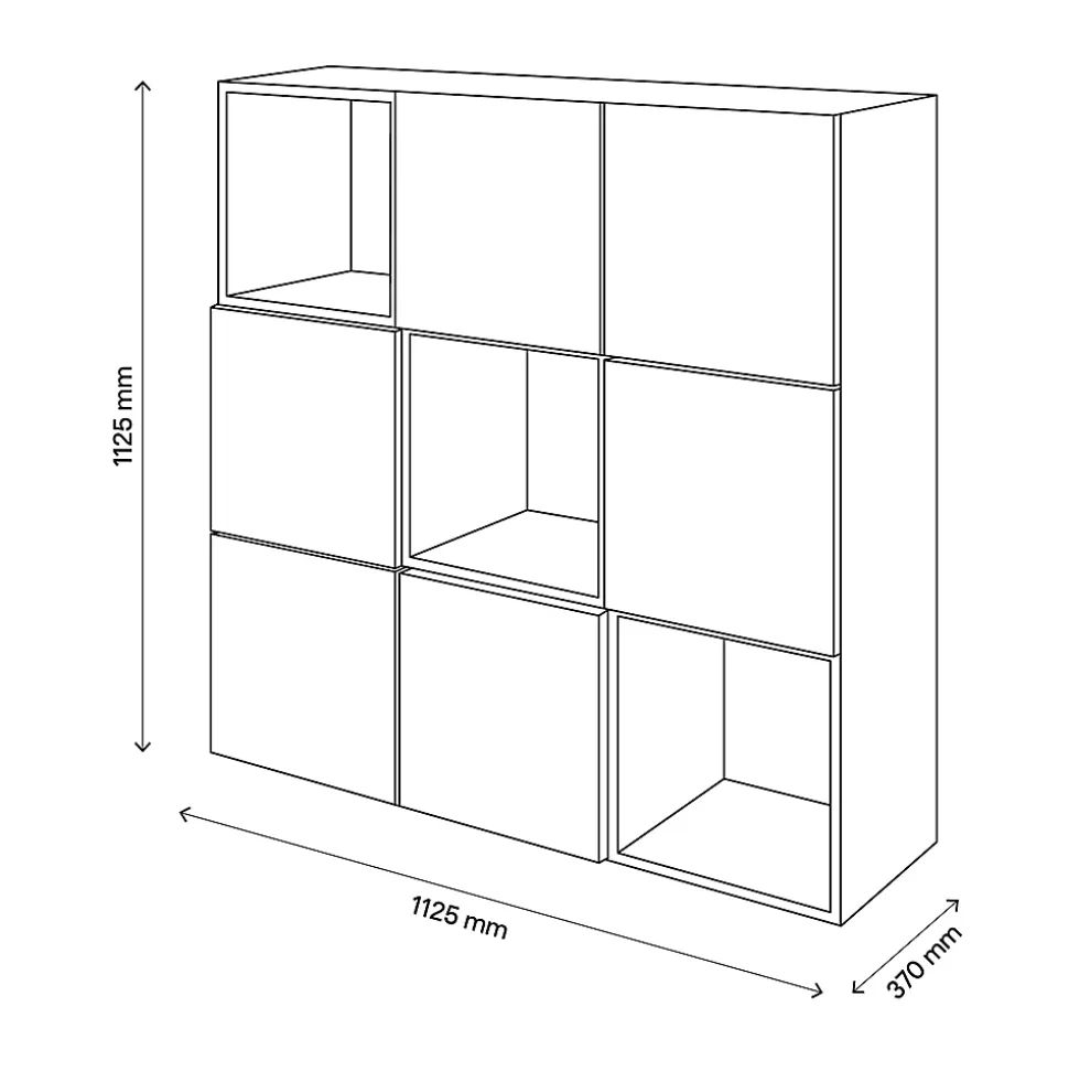 Étagère semi ouverte 9 cases blanche avec 6 portes effet chêne GoodHome Atomia H. 112,5 x L. 112,5 x P. 37 cm