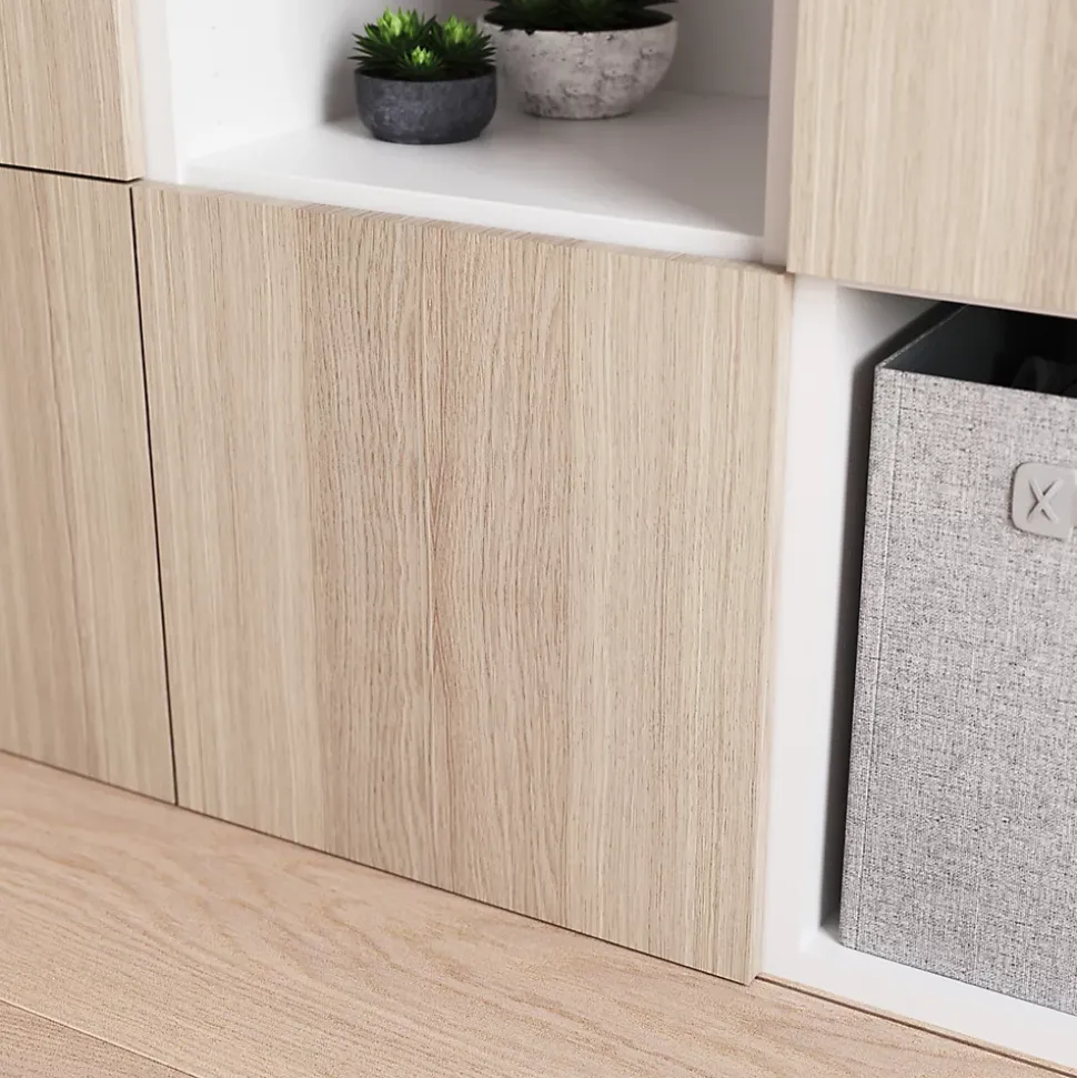 Étagère semi ouverte 9 cases blanche avec 6 portes effet chêne GoodHome Atomia H. 112,5 x L. 112,5 x P. 37 cm