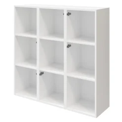 Étagère semi ouverte 9 cases blanche avec 6 portes effet chêne GoodHome Atomia H. 112,5 x L. 112,5 x P. 37 cm