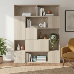 Étagère semi ouverte effet chêne GoodHome Atomia H. 187,5 x L. 150 x P. 37 cm