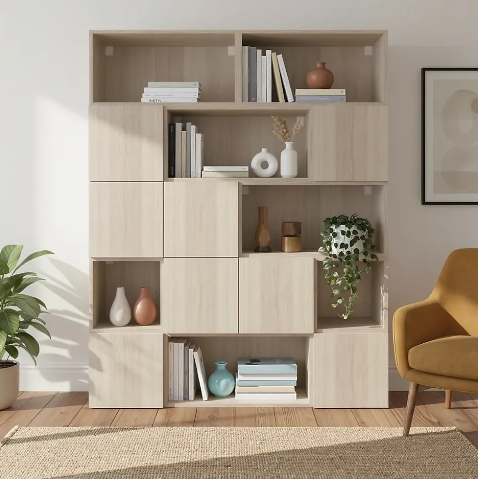 Étagère semi ouverte effet chêne GoodHome Atomia H. 187,5 x L. 150 x P. 37 cm