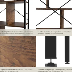 Étagère style industriel avec des pieds en plastique réglables en hauteur