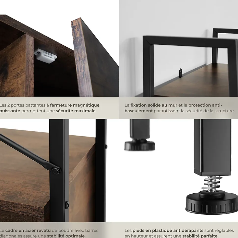 Étagère style industriel avec des pieds en plastique réglables en hauteur