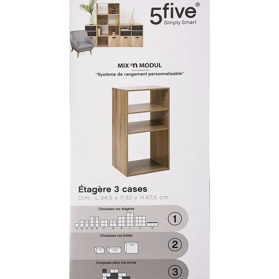 Étagères colonne 3 cases Effet chêne naturel Mix N' Modul - 5Five