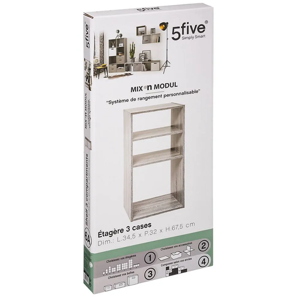 Étagères colonne 3 cases Effet chêne gris Mix N' Modul - 5Five