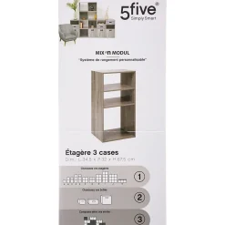Étagères colonne 3 cases Effet chêne gris Mix N' Modul - 5Five