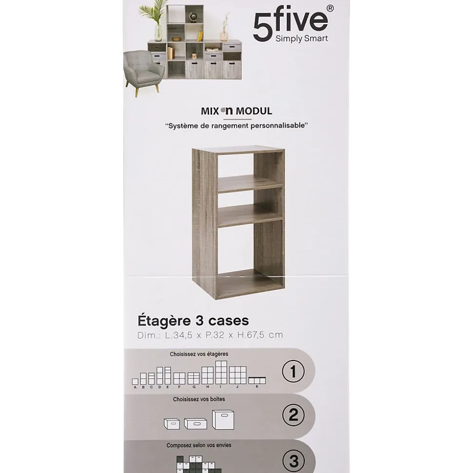 Étagères colonne 3 cases Effet chêne gris Mix N' Modul - 5Five