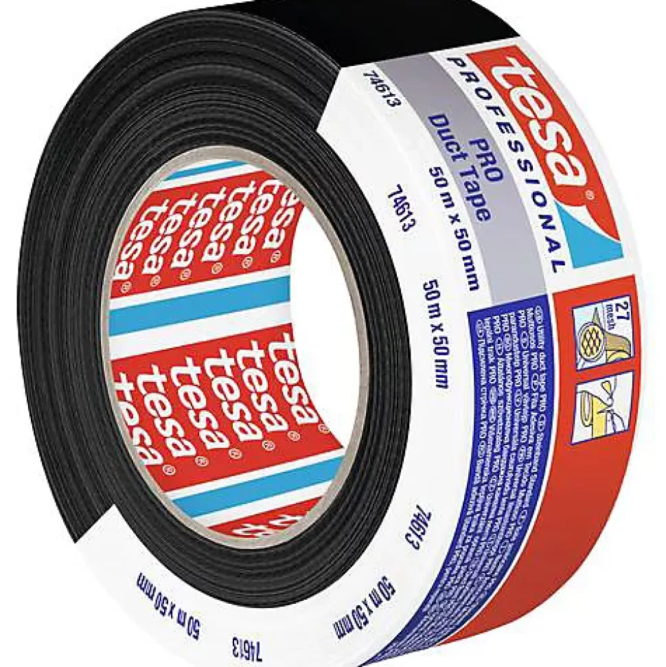 tesa Duct Tape PRO 74613 ruban de réparation noir 50 m x 50 mm, étanche, haute adhérence
