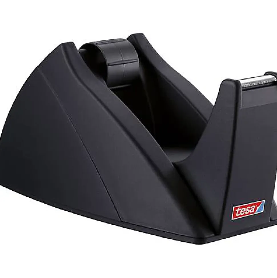 tesa Easy Cut dérouleur de table noir, compatible rouleaux jusqu'à 33 m - robuste pour bureau et maison
