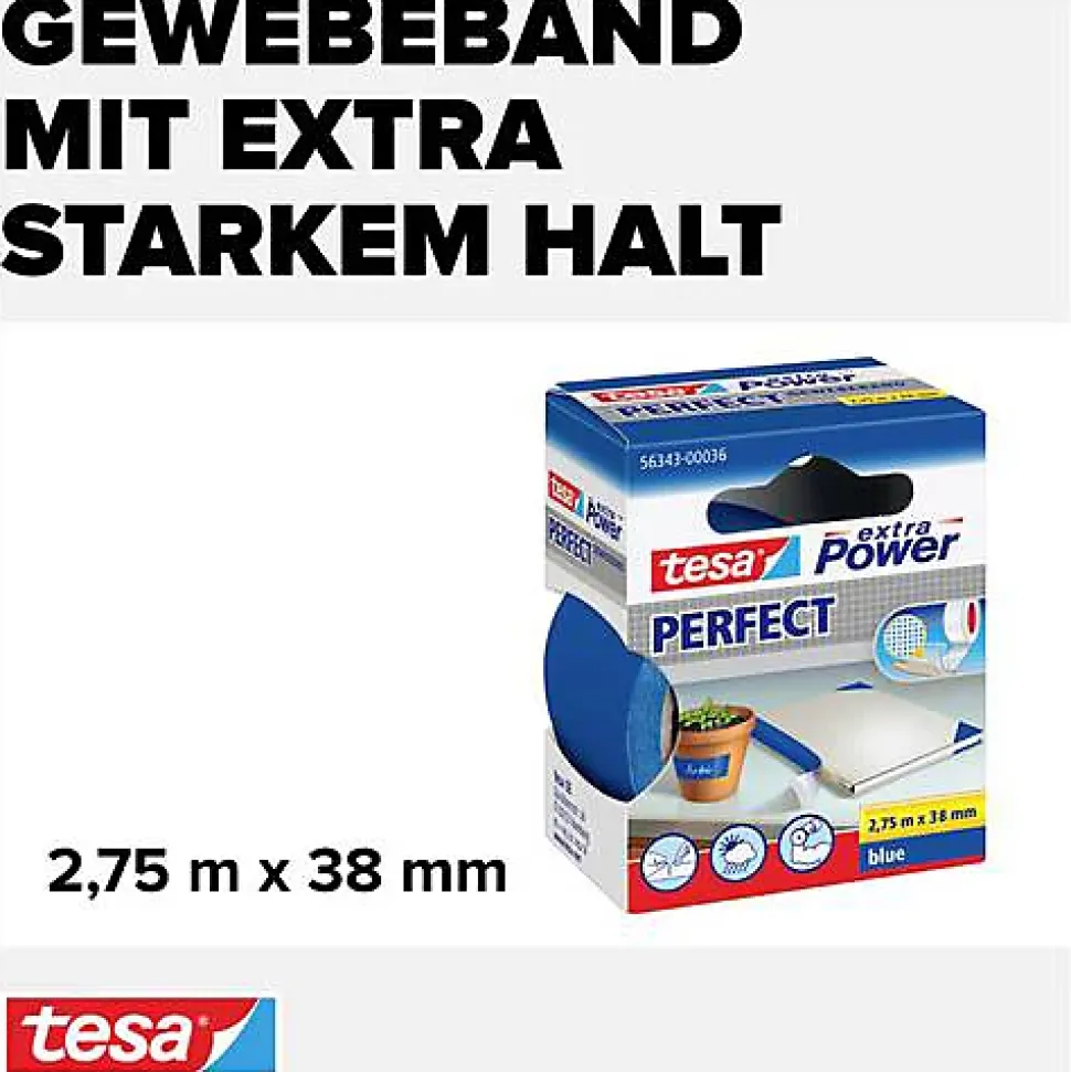 tesa Extra Power Ruban adhésif toile9 bleu 38 mm x 2,75 m - 56343-00036-03