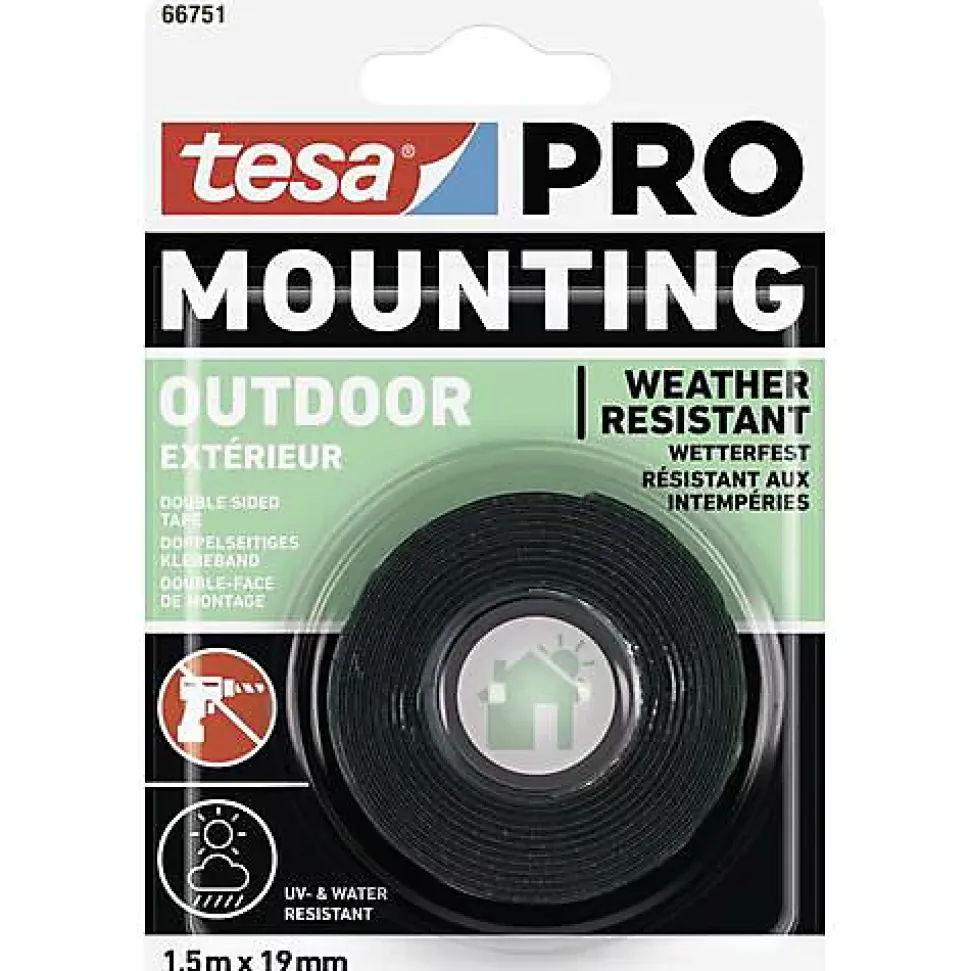 tesa Mounting PRO Outdoor 66751-00000-00 Ruban de montage transparent 1,5 m x 19 mm