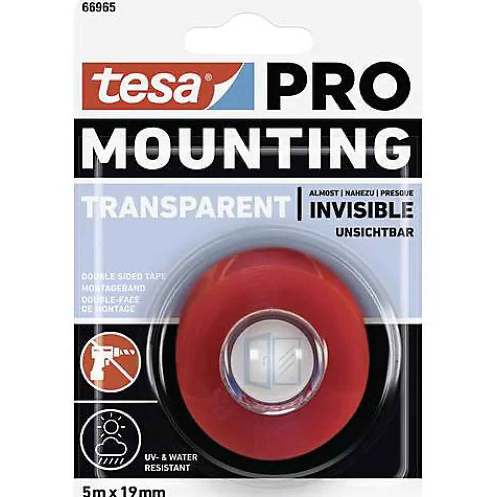 tesa Mounting PRO Transparent 66965-00001-00 - Ruban de montage transparent 5 m x 19 mm