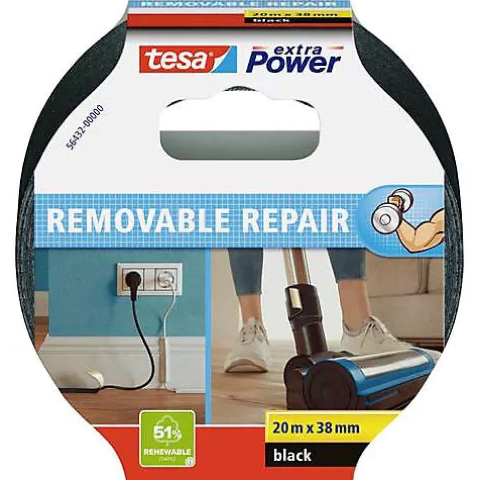 tesa Ruban adhésif toile9 Extra Power 56432 noir 20 m x 38 mm
