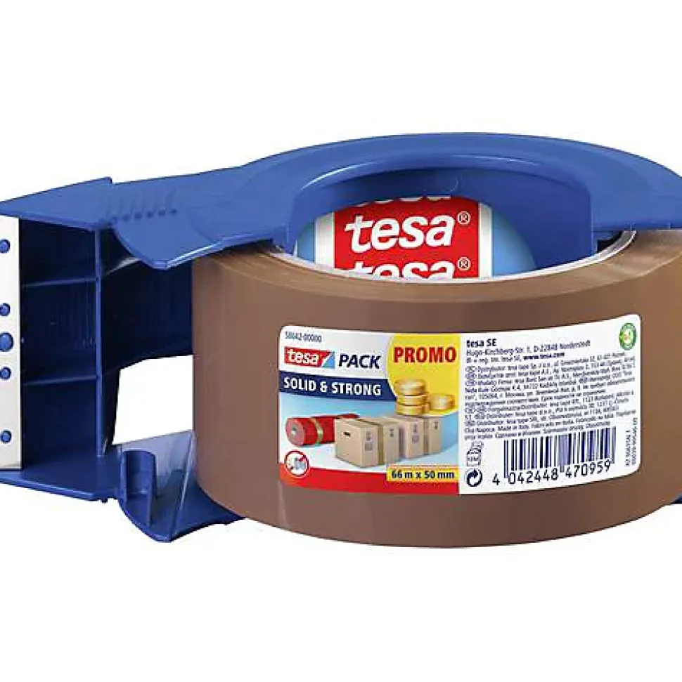 tesa Tesapack Solid & Strong 66 m x 50 mm avec dérouleur bleu et marron
