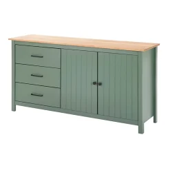 TINA - Buffet Bas 2 Portes 3 Tiroirs Bois Ciré et Vert
