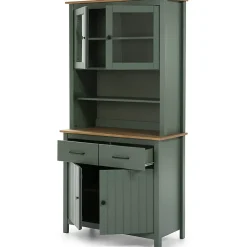 TINA - Buffet Haut 4 Portes 2 Tiroirs Bois Ciré et Vert