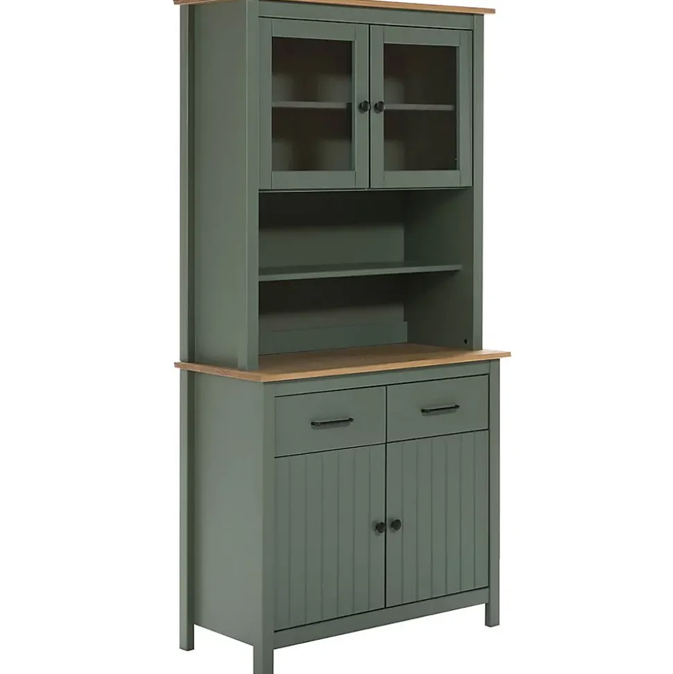 TINA - Buffet Haut 4 Portes 2 Tiroirs Bois Ciré et Vert