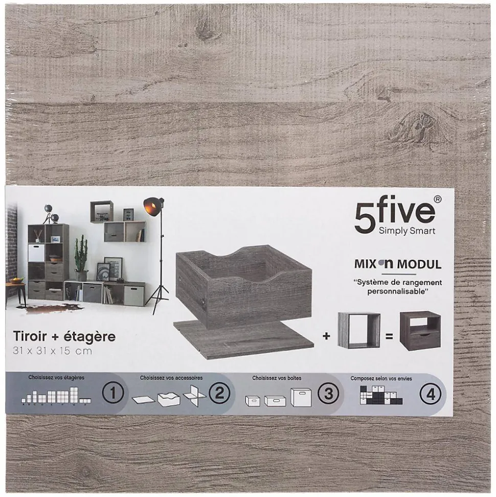 Tiroir et étagère 31cm Effet chêne gris Mix N' Modul - 5Five