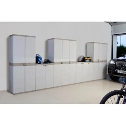 TITANIUM PLASTIKEN Armoire 2 portes avec etageres et penderie l70 x p44 x h176 cm Beige et Taupe Gamme TITANIUM Interieur/Exteri