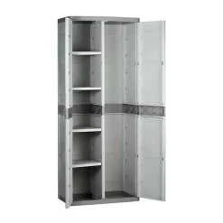TITANIUM PLASTIKEN Armoire 2 portes avec etageres et penderie l70 x p44 x h176 cm Beige et Taupe Gamme TITANIUM Interieur/Exteri